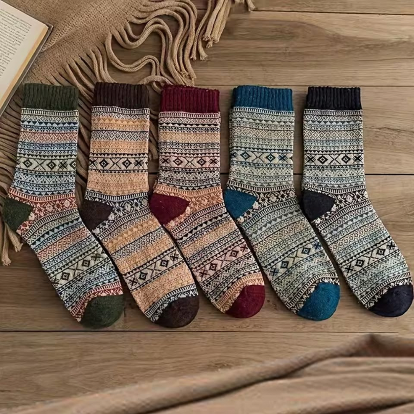 Lot de 5 paires de bas d’hiver en laine unisexe – Chauds, doux et relaxants | Cosylle - Arctika™
